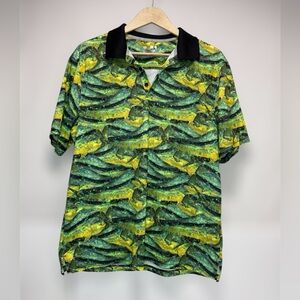 Reel Legends Vibrant Green and Yellow Fish Print Polo Shirt Freeline Vented